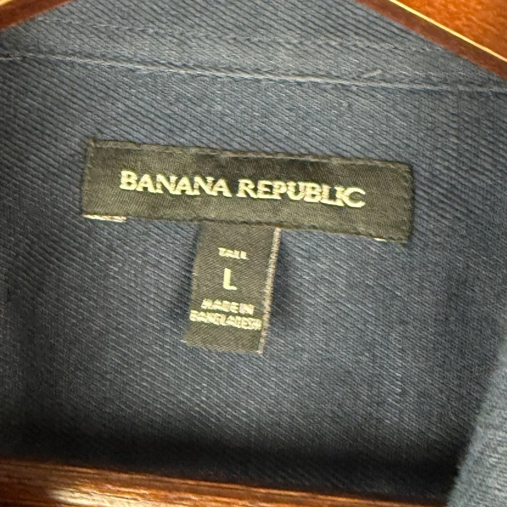 Banana Republic Linen Shacket Mens Large Tall Coaches Shirt Jacket Navy Blue - Picture 4 of 10